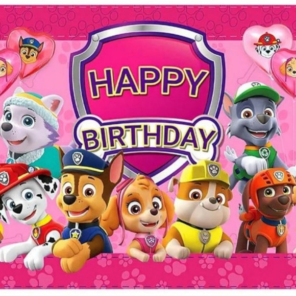 Pink Paw Patrol  Birthday Banner.  3×5 with hooks and tacks to hang by - Picture 2 of 6